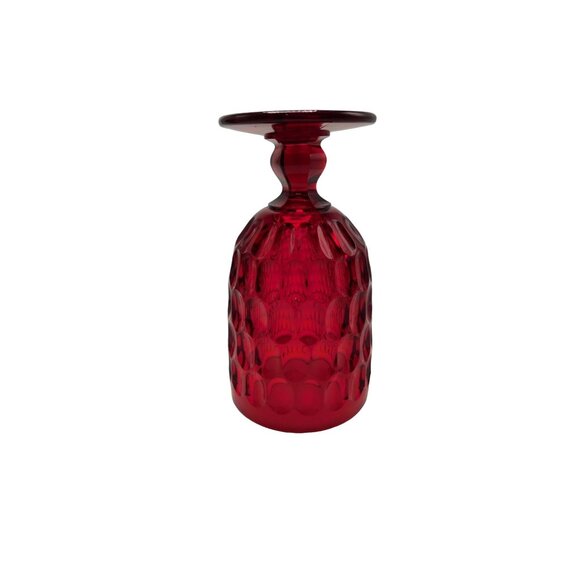 Vintage 1960’s/70’s Ruby Red Fenton Thumbprint Glass 6 1/2" Stem Drinking Goblet - Picture 5 of 5